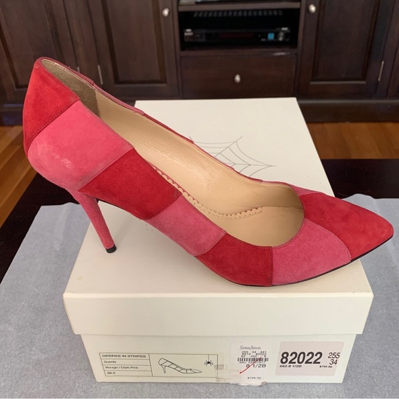 Charlotte Olympia DESIREE IN STRIPES Suede Pumps Rouge/Dark Pink SZ 8.5/EU 38.5 - Picture 6 of 14